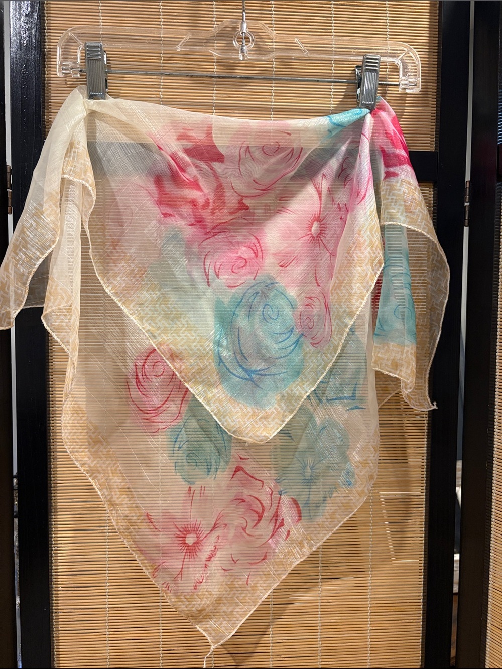 Floral Sheer Scarf in Cream with Pink & Blue Accents